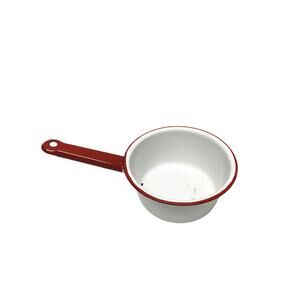 Vintage Farmhouse Cottage White Red  Enamel Rustic Sauce Pan  Kitchen